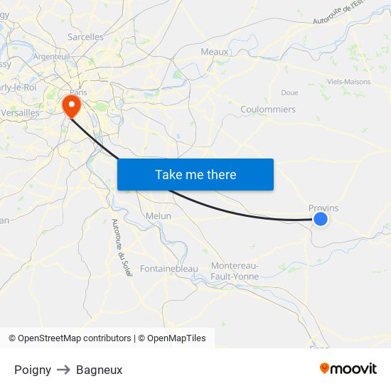 Poigny to Bagneux map