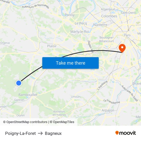 Poigny-La-Foret to Bagneux map