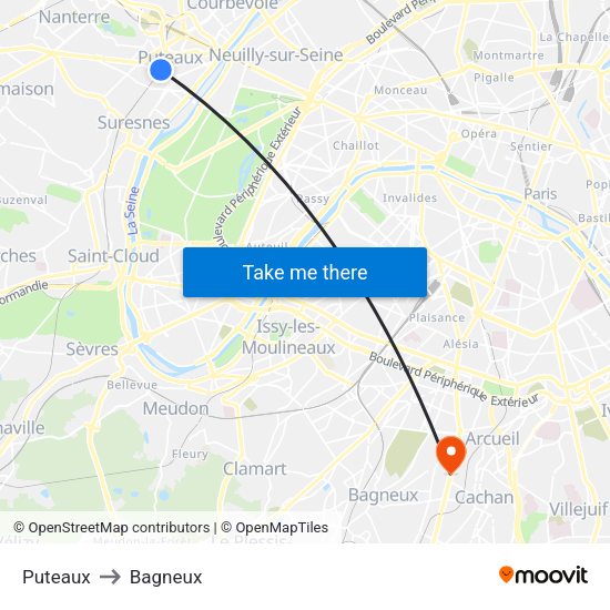 Puteaux to Bagneux map