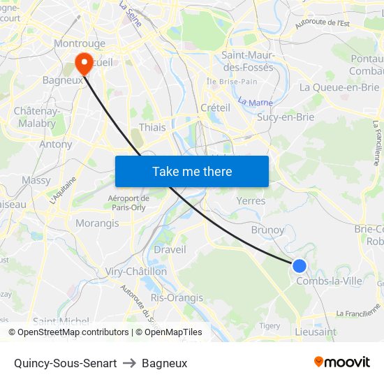 Quincy-Sous-Senart to Bagneux map