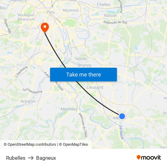Rubelles to Bagneux map