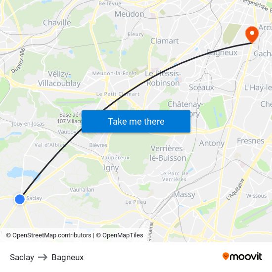 Saclay to Bagneux map