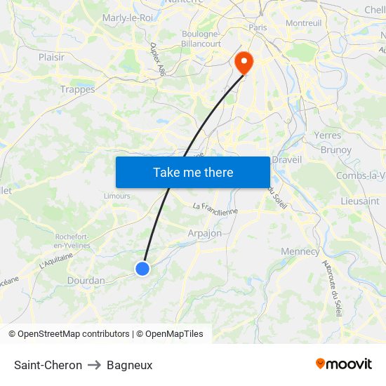 Saint-Cheron to Bagneux map