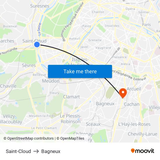 Saint-Cloud to Bagneux map