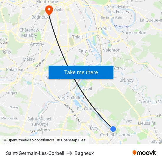 Saint-Germain-Les-Corbeil to Bagneux map