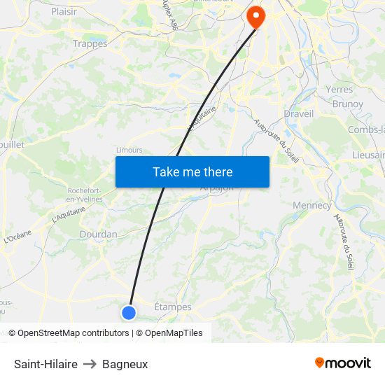 Saint-Hilaire to Bagneux map