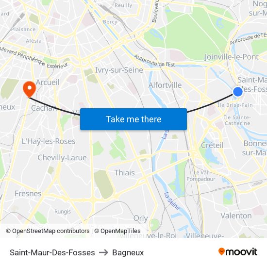 Saint-Maur-Des-Fosses to Bagneux map