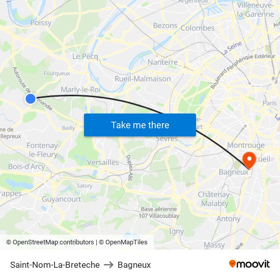 Saint-Nom-La-Breteche to Bagneux map