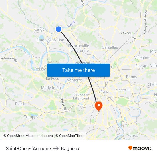 Saint-Ouen-L'Aumone to Bagneux map