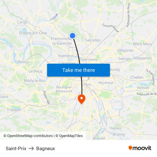 Saint-Prix to Bagneux map