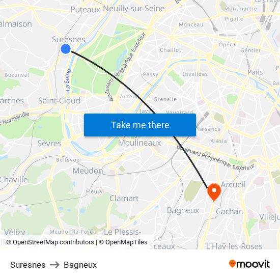 Suresnes to Bagneux map