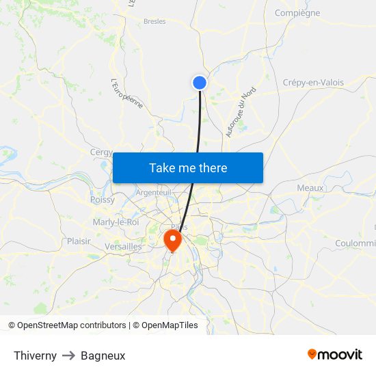 Thiverny to Bagneux map