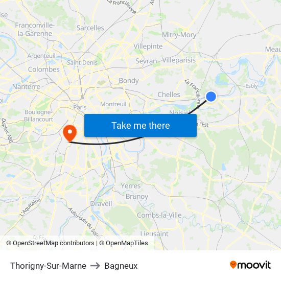 Thorigny-Sur-Marne to Bagneux map