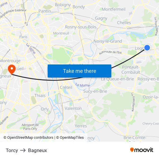 Torcy to Bagneux map