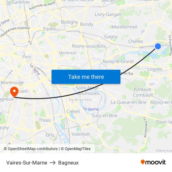 Vaires-Sur-Marne to Bagneux map