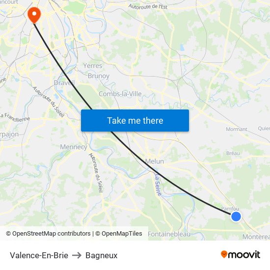 Valence-En-Brie to Bagneux map