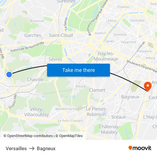 Versailles to Bagneux map