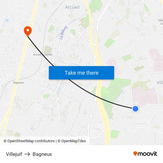 Villejuif to Bagneux map