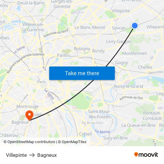 Villepinte to Bagneux map