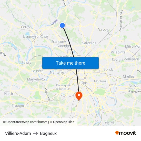 Villiers-Adam to Bagneux map