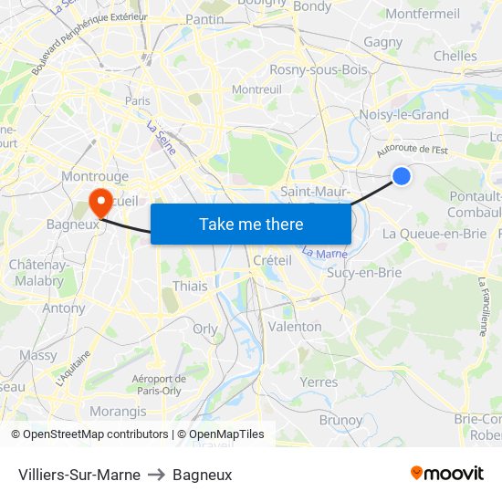 Villiers-Sur-Marne to Bagneux map