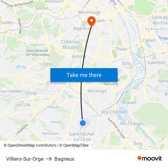 Villiers-Sur-Orge to Bagneux map