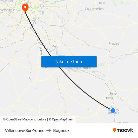 Villeneuve-Sur-Yonne to Bagneux map