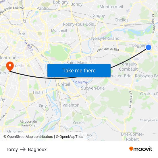 Torcy to Bagneux map