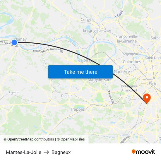 Mantes-La-Jolie to Bagneux map