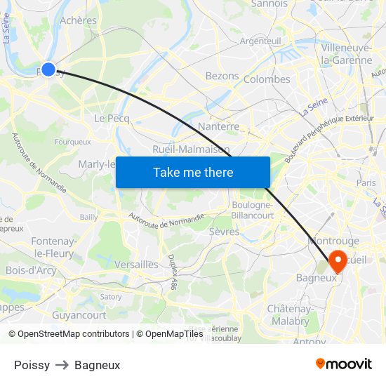 Poissy to Bagneux map