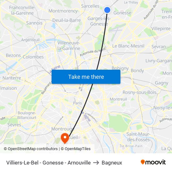 Villiers-Le-Bel - Gonesse - Arnouville to Bagneux map