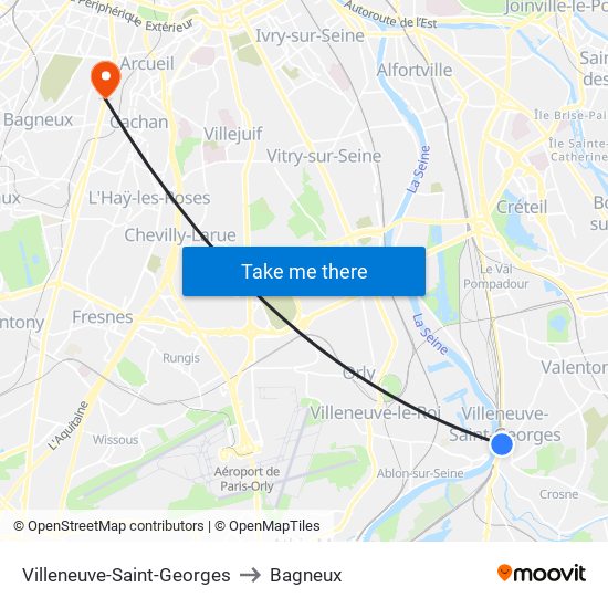 Villeneuve-Saint-Georges to Bagneux map