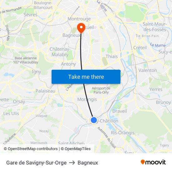 Gare de Savigny-Sur-Orge to Bagneux map