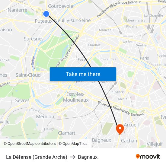 La Défense (Grande Arche) to Bagneux map