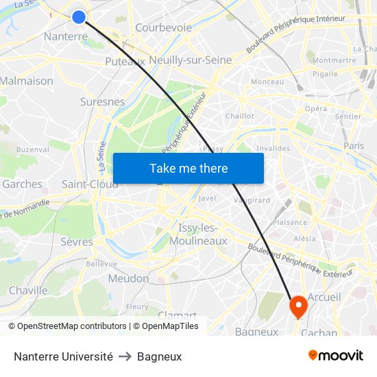 Nanterre Université to Bagneux map