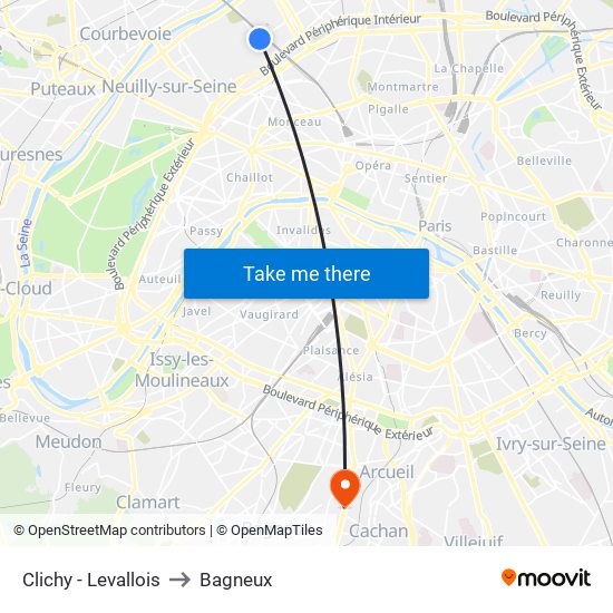 Clichy - Levallois to Bagneux map