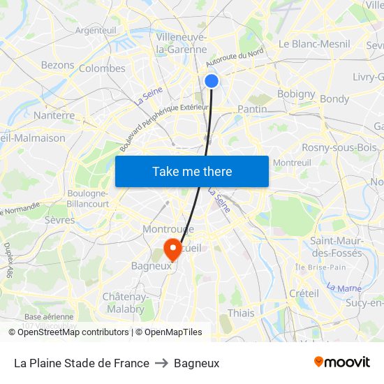 La Plaine Stade de France to Bagneux map