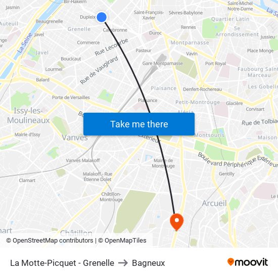 La Motte-Picquet - Grenelle to Bagneux map