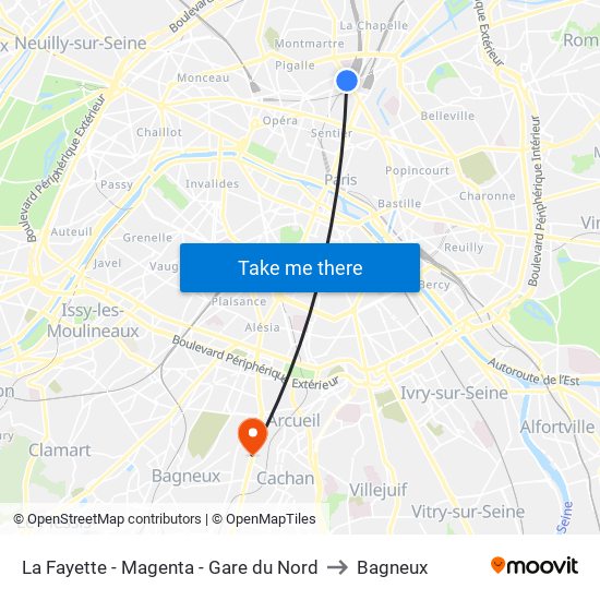 La Fayette - Magenta - Gare du Nord to Bagneux map