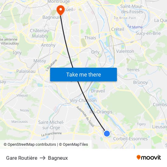 Gare Routière to Bagneux map