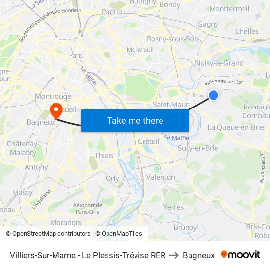 Villiers-Sur-Marne - Le Plessis-Trévise RER to Bagneux map