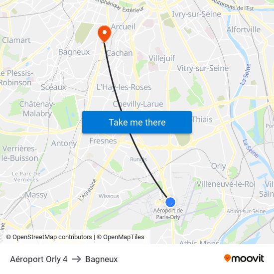 Aéroport Orly 4 to Bagneux map