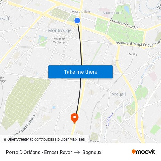 Porte D'Orléans - Ernest Reyer to Bagneux map