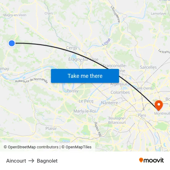 Aincourt to Bagnolet map