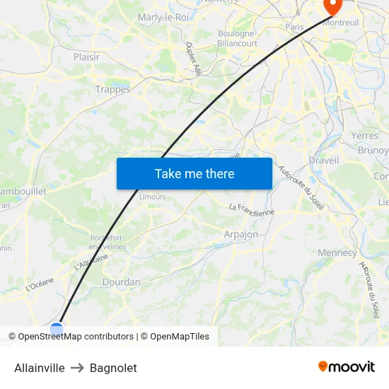 Allainville to Bagnolet map