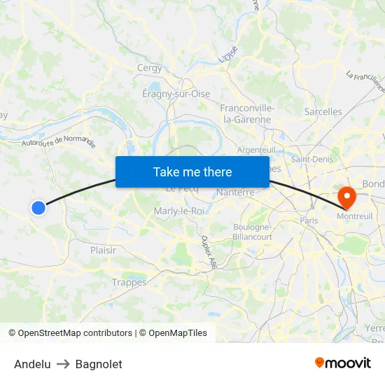 Andelu to Bagnolet map