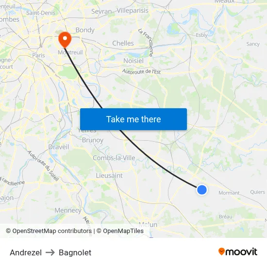 Andrezel to Bagnolet map