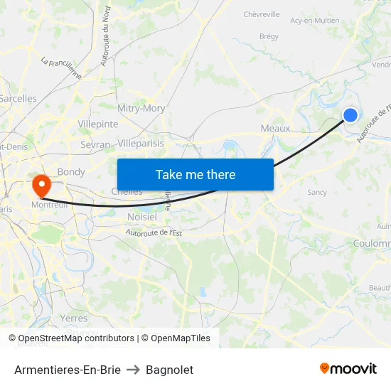 Armentieres-En-Brie to Bagnolet map