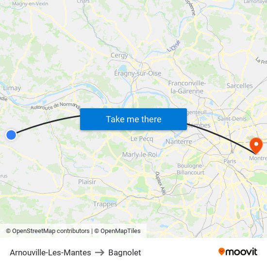 Arnouville-Les-Mantes to Bagnolet map