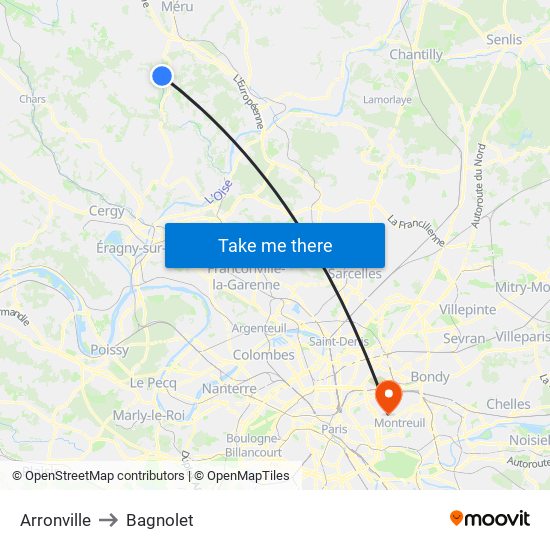 Arronville to Bagnolet map